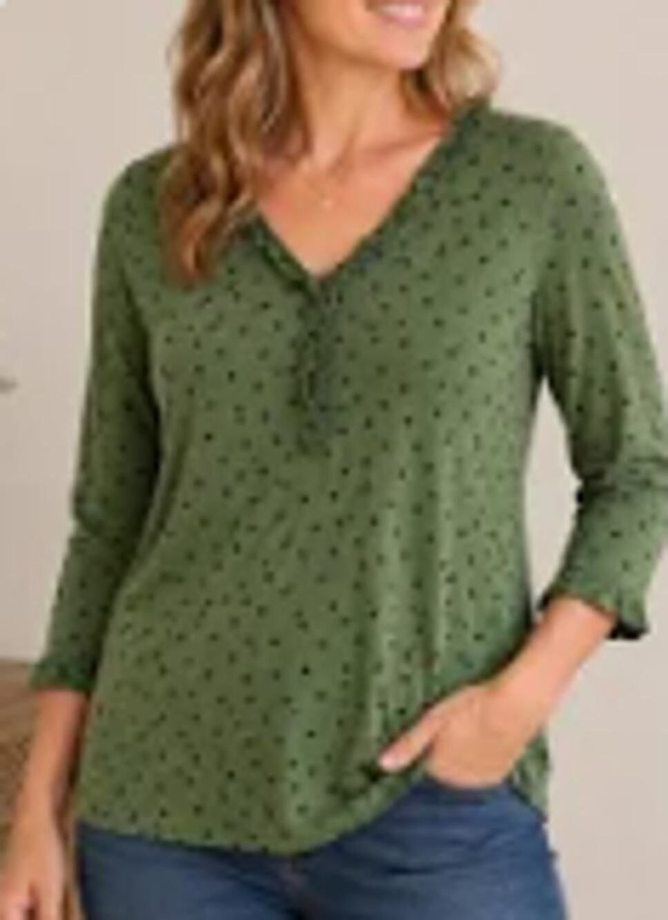 Boden Olive Green Swiss Dot Blouse Size 8 Boho Cottagecore Workwear Top